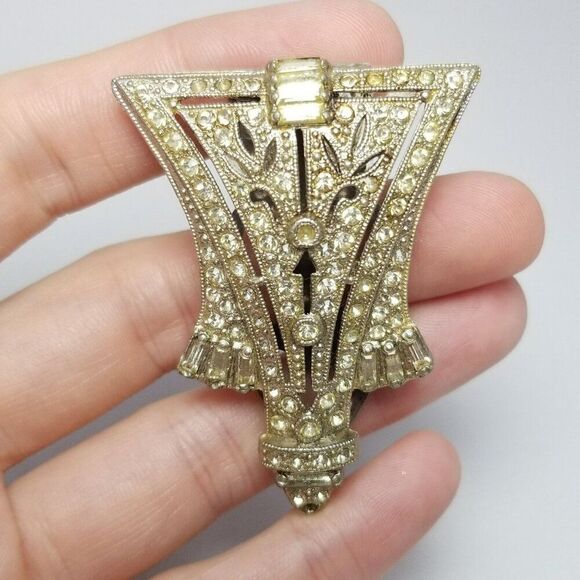 Vintage Rhinestone Art Deco Style Silver Tone Dress Shoe Clip, Estate - Picture 1 of 7